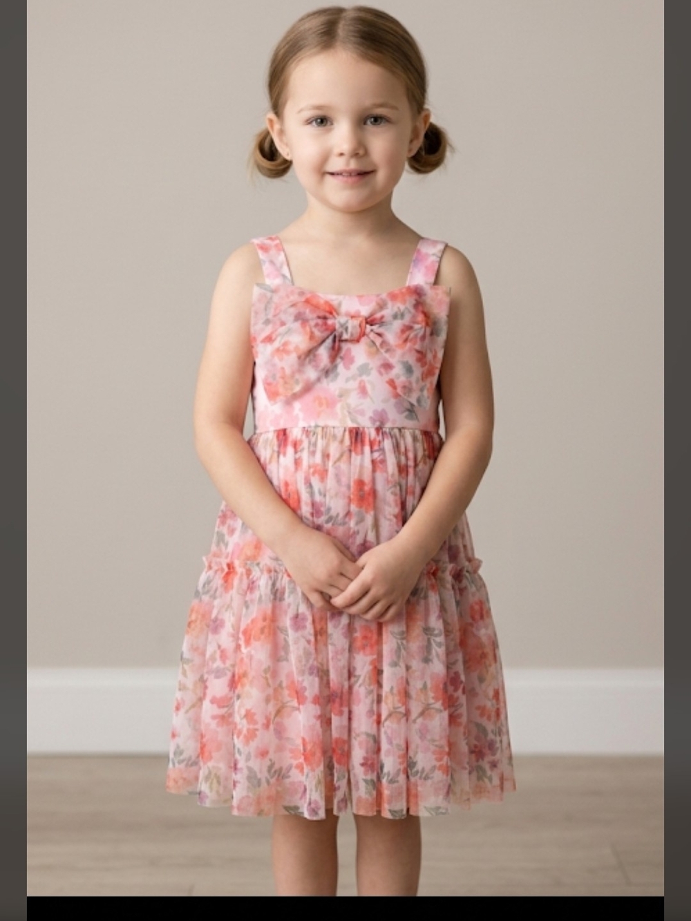 Bonnie Jean Pink Floral Bow Tiered Chiffon Dress